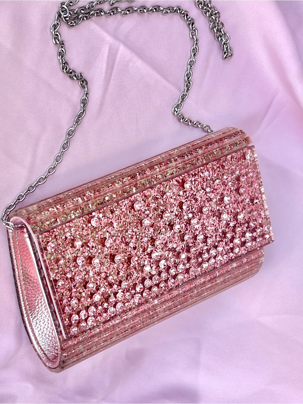 KURT GEIGER Envelope Clutch on chain Jeweled by crystals glitter Pale Pink NWT